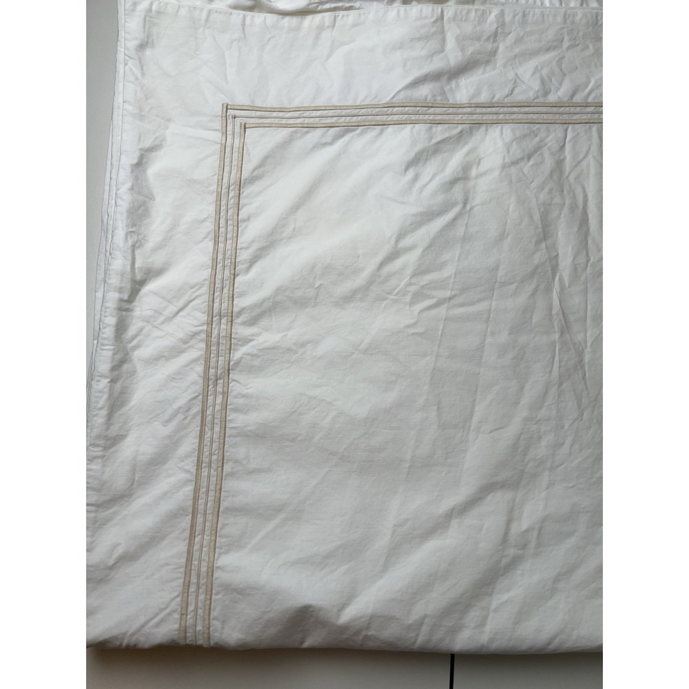 FRETTE  Duvet  White Cotton Euro King Duvet 3 Shams Beige Embroidered Trim